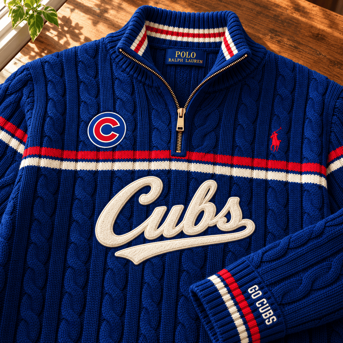 CCC PREMIUM Varsity Cable-Knit Quarter-Zip Sweater NHVH