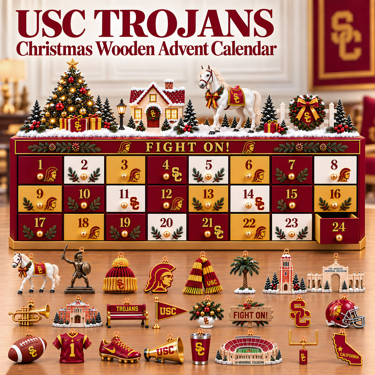 Premium USC Christmas Wooden Advent Calendar PVNA