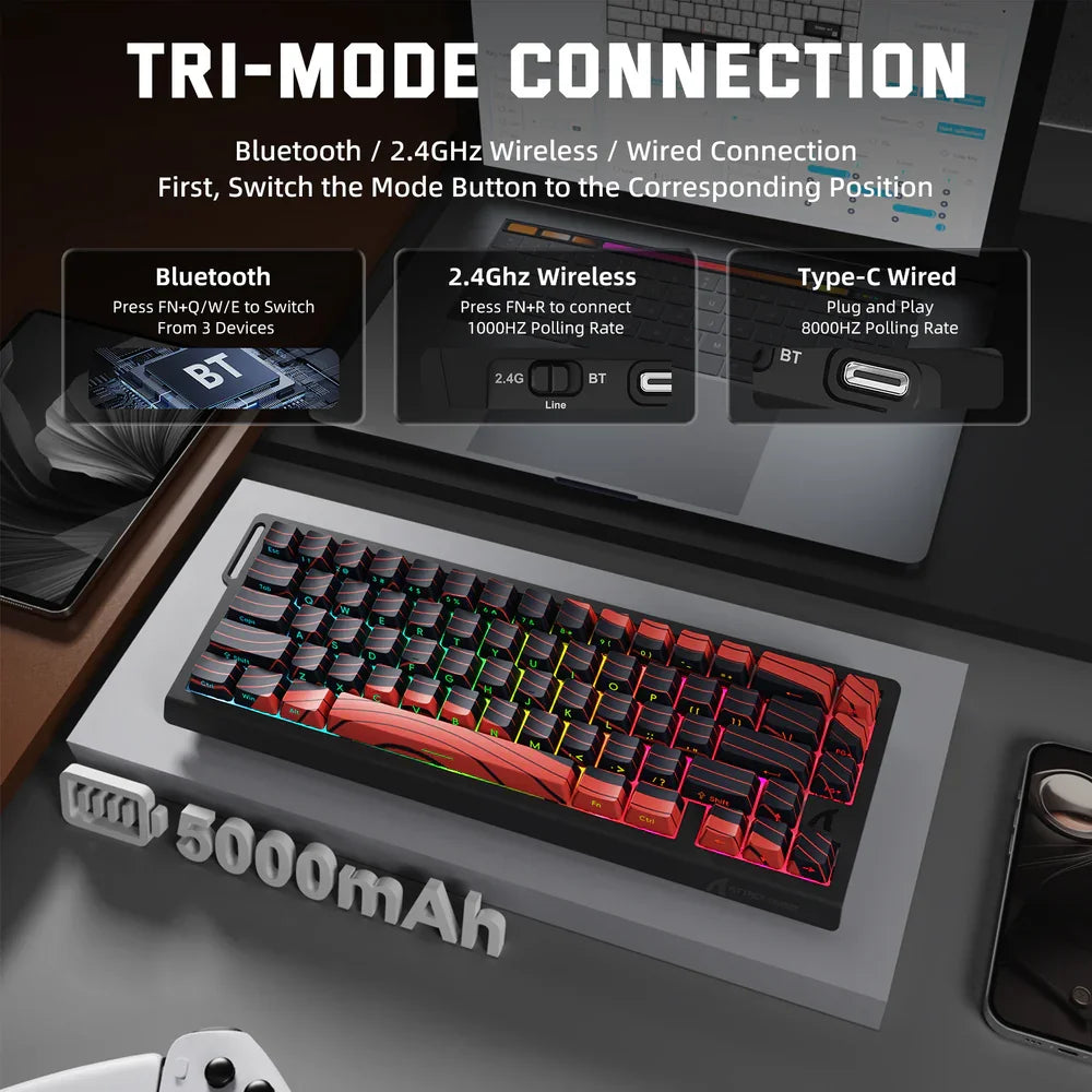 ATTACK SHARK X68PRO HE Wireless Rapid Trigger Gaming Keyboard with Adjustable Actuation,Hot-Swap,RGB Backlit,BT/2.4GHz/Wired