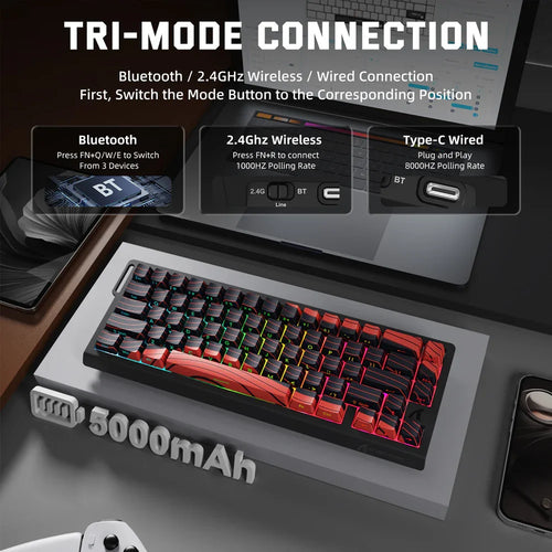 ATTACK SHARK X68PRO HE Wireless Rapid Trigger Gaming Keyboard with Adjustable Actuation,Hot-Swap,RGB Backlit,BT/2.4GHz/Wired